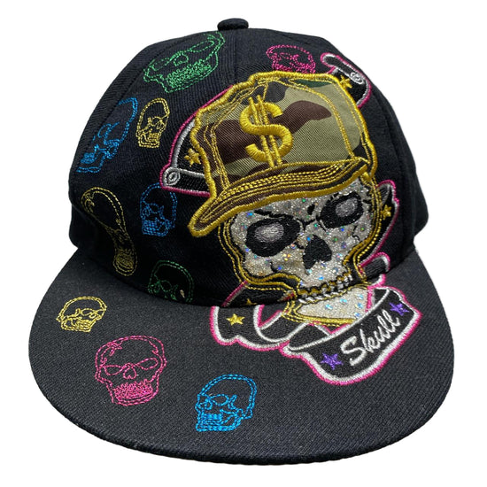 Skull Vintage Diamante Rhinestone Embroidery Fitted Cap