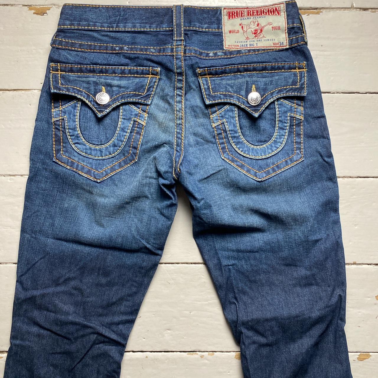 True Religion Jack Big T Navy and Gold Yellow Stitch Jeans