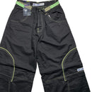 Criminal Damage Cargo Parachute Baggy Combat Trousers Black and Green Contrast Stitch (M)