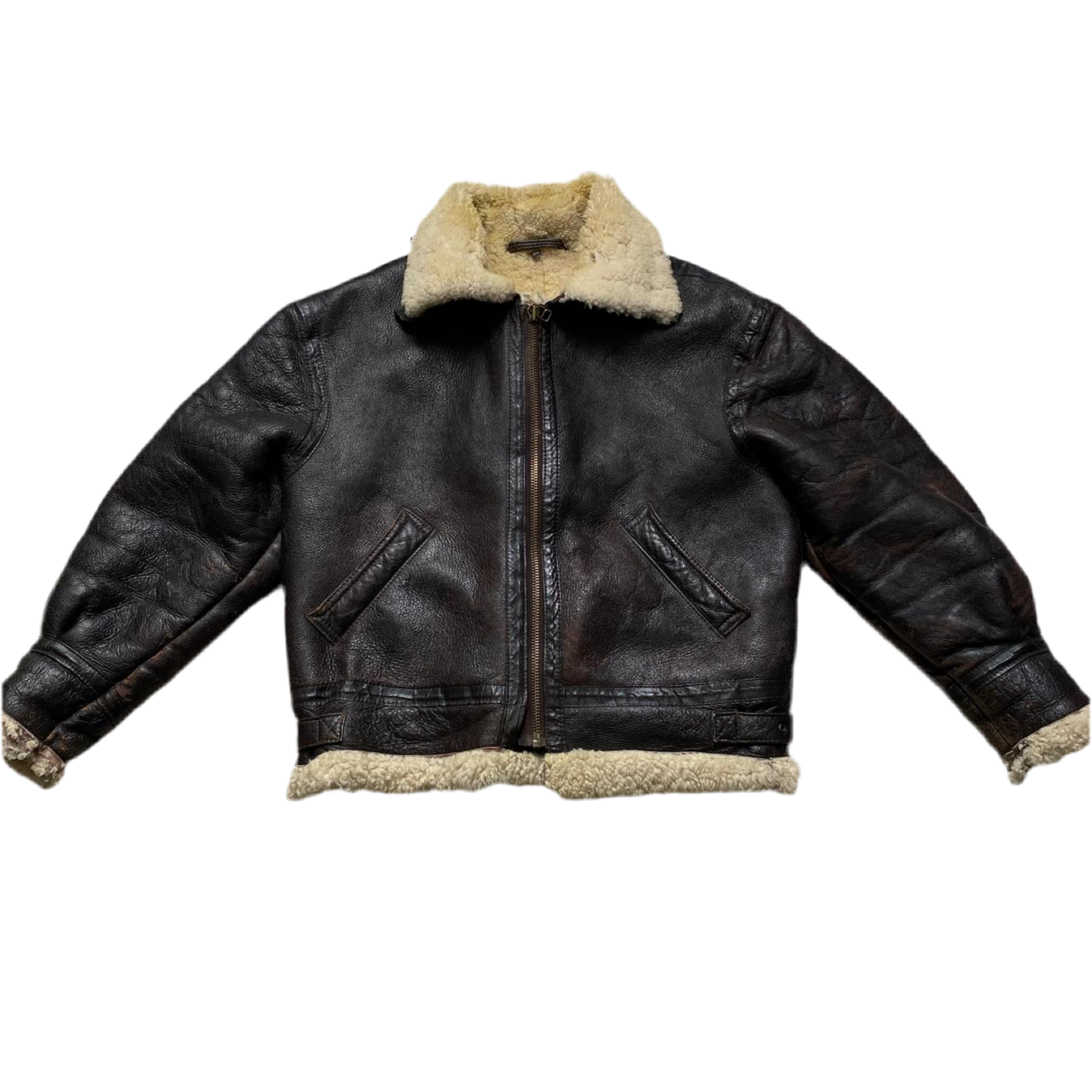 Sherling Brown Leather and Sherpa Jacket (M)