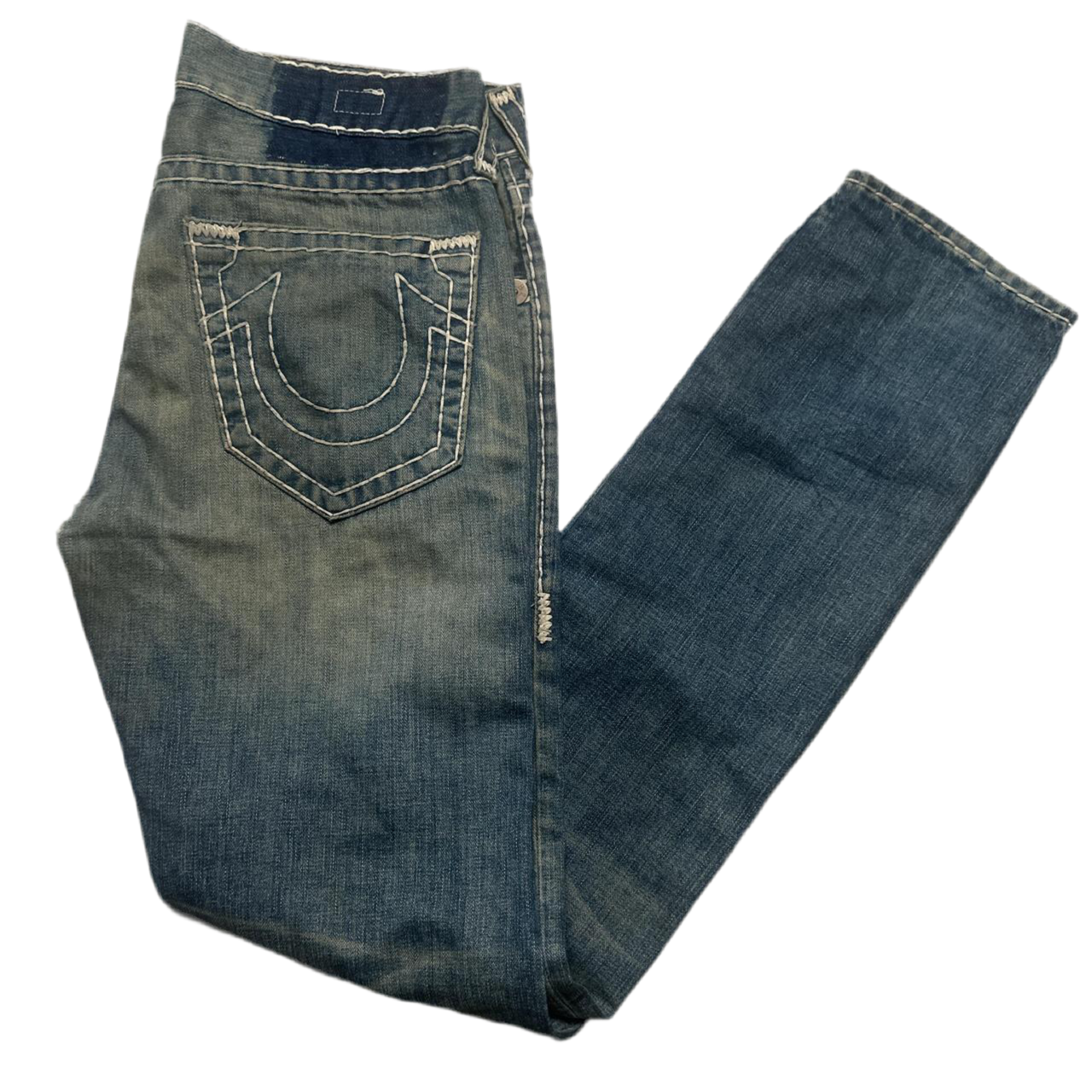 True Religion Stonewash Light Blue White Stitch Jeans (32W)