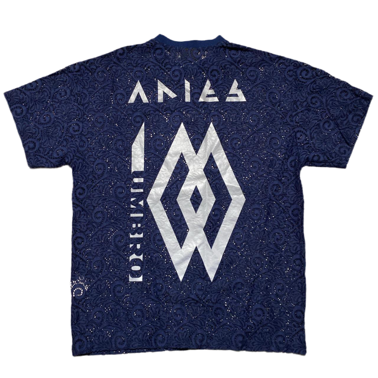 Umbro Aries Centenary Blue and Silver Lace Football Style T Shirt Jersey (L)