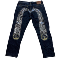 Evisu Big Daicock Swoosh Navy Gold and Silver Jeans (W 36)