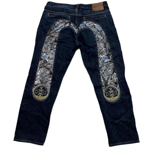 Evisu Big Daicock Swoosh Navy Gold and Silver Jeans (W 36)