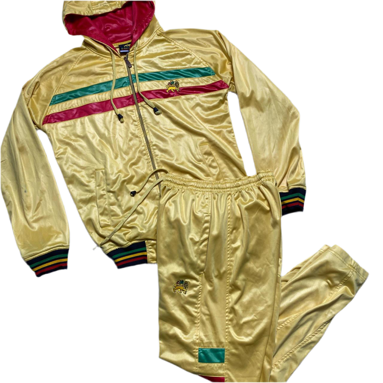 Raw Blue Yellow Satin Full Rasta Lion Tracksuit (M)