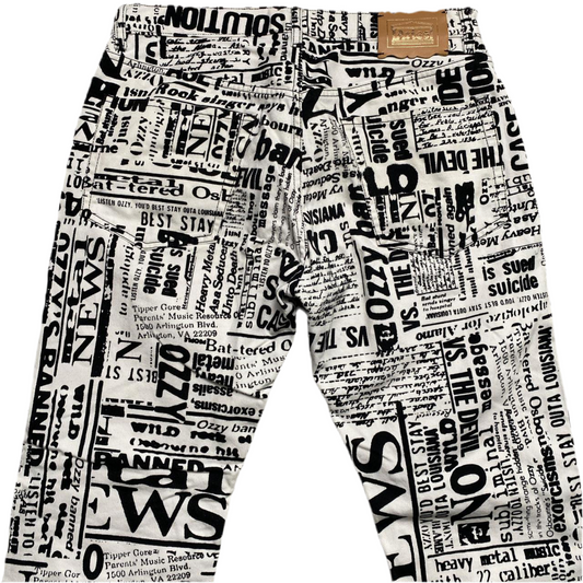Aries Arise White and Black Newspaper Print Jeans (33W)