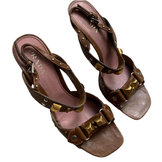 Prada Stud Brown and Pink Heels (UK 7.5)