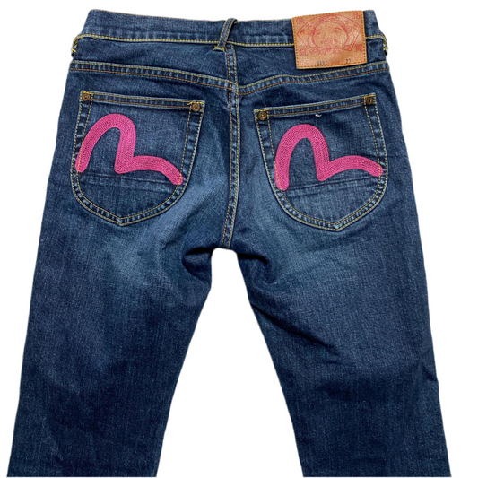 Evisu Pink Daicock Swoosh and Navy Blue Womens Denim Jeans (27W)
