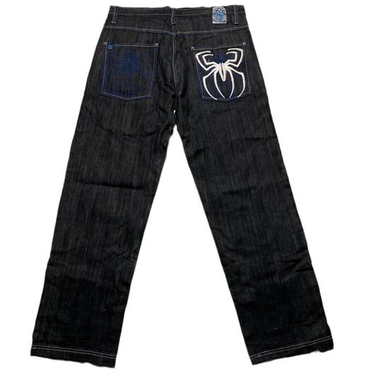 Akcess Vintage 90’s Spiderman Black White and Blue Baggy Jeans (38W)