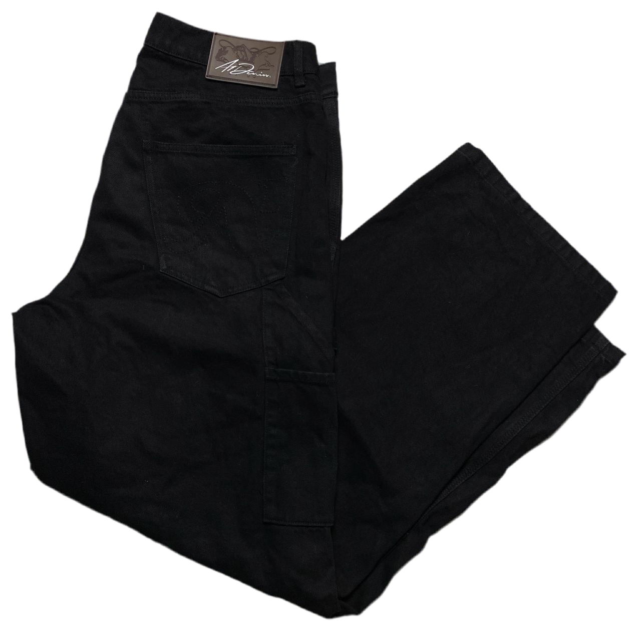 A1 Denim Baggy Carpenter Black and White Embroidery Jeans (34W)
