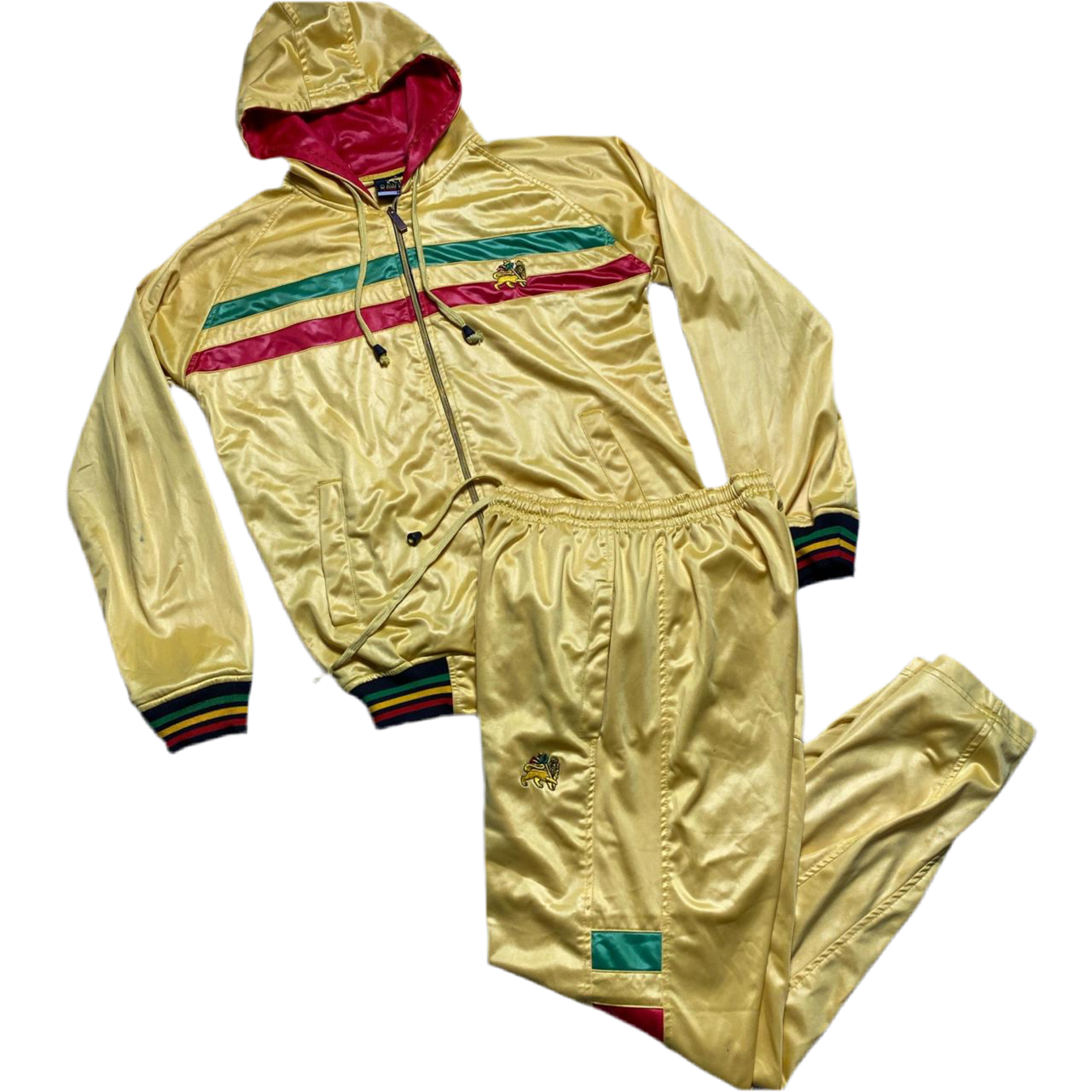 Raw Blue Yellow Satin Full Rasta Lion Tracksuit (M)