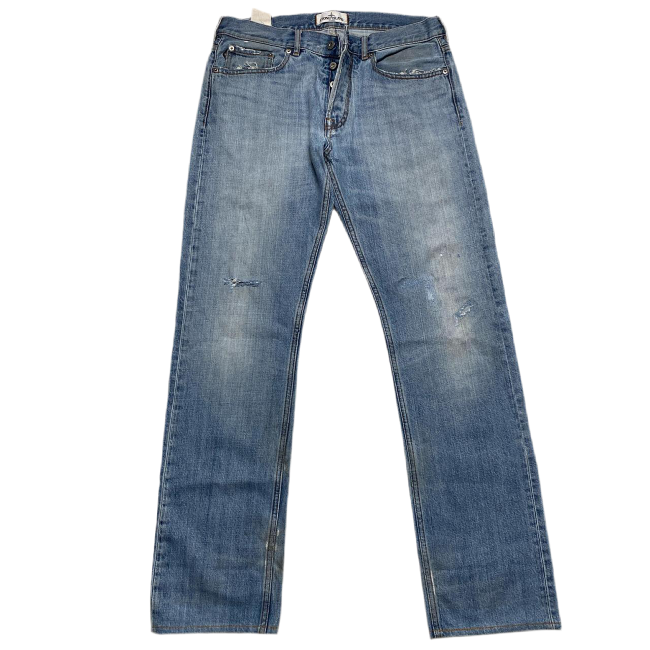 Stone Island Light Blue Stonewashed Distressed Jeans (32W)