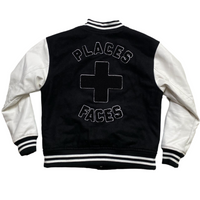Places and Faces Black and White Varsity Bomber Jacket (M)