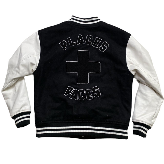 Places and Faces Black and White Varsity Bomber Jacket (M)