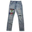 Ksubi Light Blue Custom AJ Tracey Revenge Grateful Dead Slim Distressed Jeans (W 34)