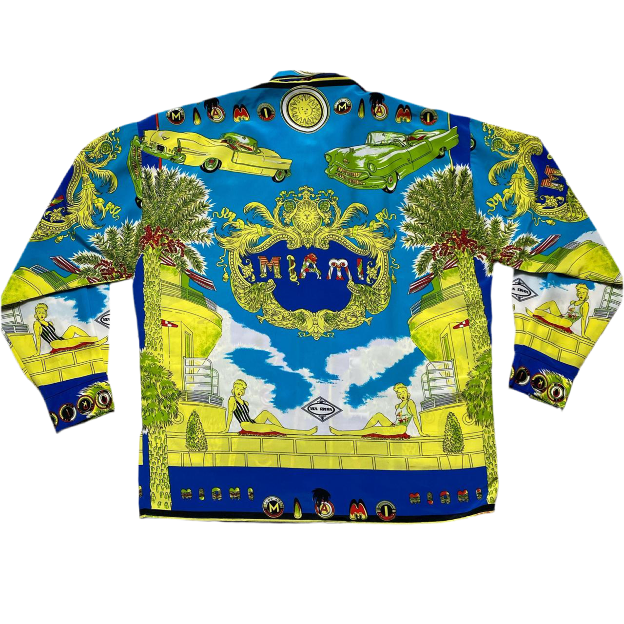 Giv Viaspiga Versace Miami Floral Cars and Women Shirt (M)