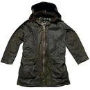 Barbour Waxed Border Khaki Green Tartan Parka Hooded Jacket (L)