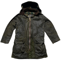 Barbour Waxed Border Khaki Green Tartan Parka Hooded Jacket (L)
