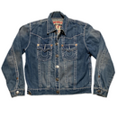 True Religion MVP Point Couro Super T Blue and White Stitch Denim Jacket (XL)