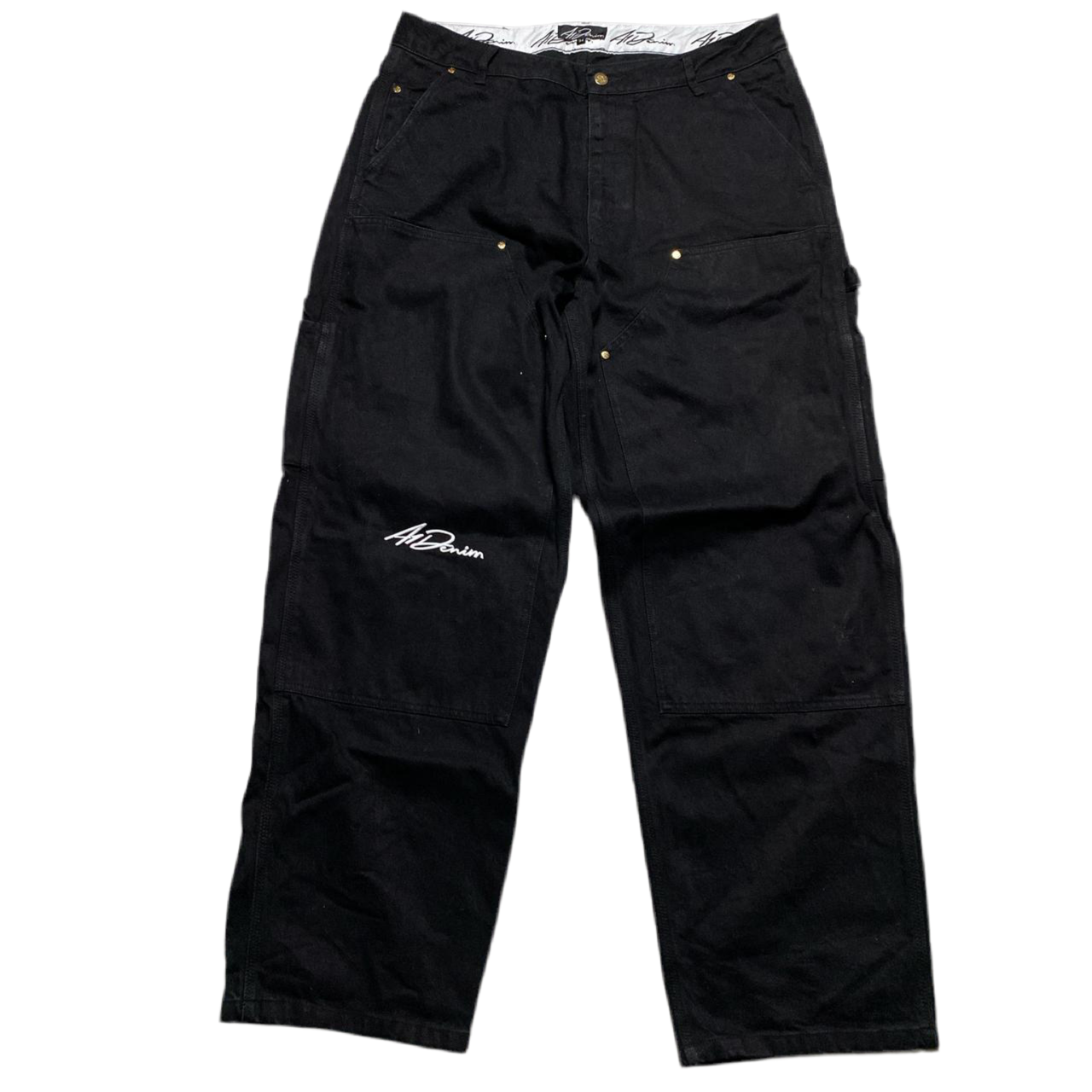 A1 Denim Baggy Carpenter Black and White Embroidery Jeans (34W)