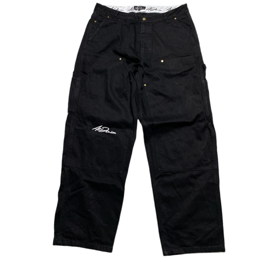 A1 Denim Baggy Carpenter Black and White Embroidery Jeans (34W)