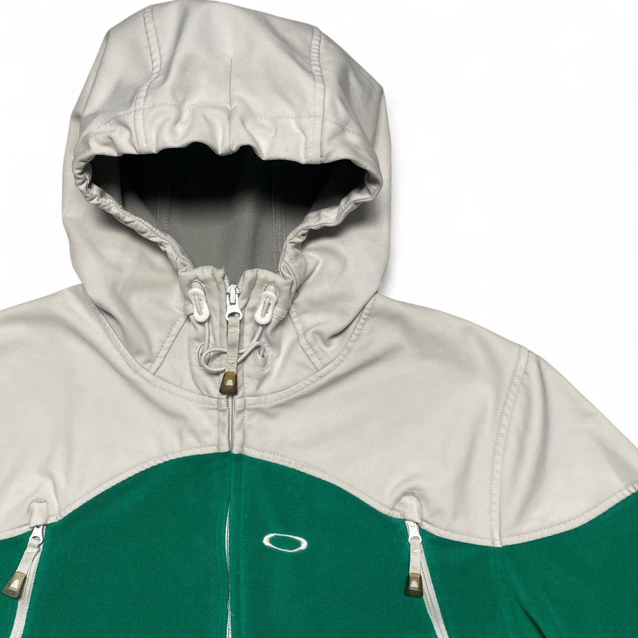 Oakley Green and White Fleece Nylon Windbreaker (L)