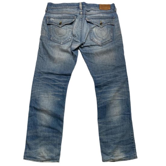 True Religion Ricky Baggy Light Blue Distressed Jeans (36W)