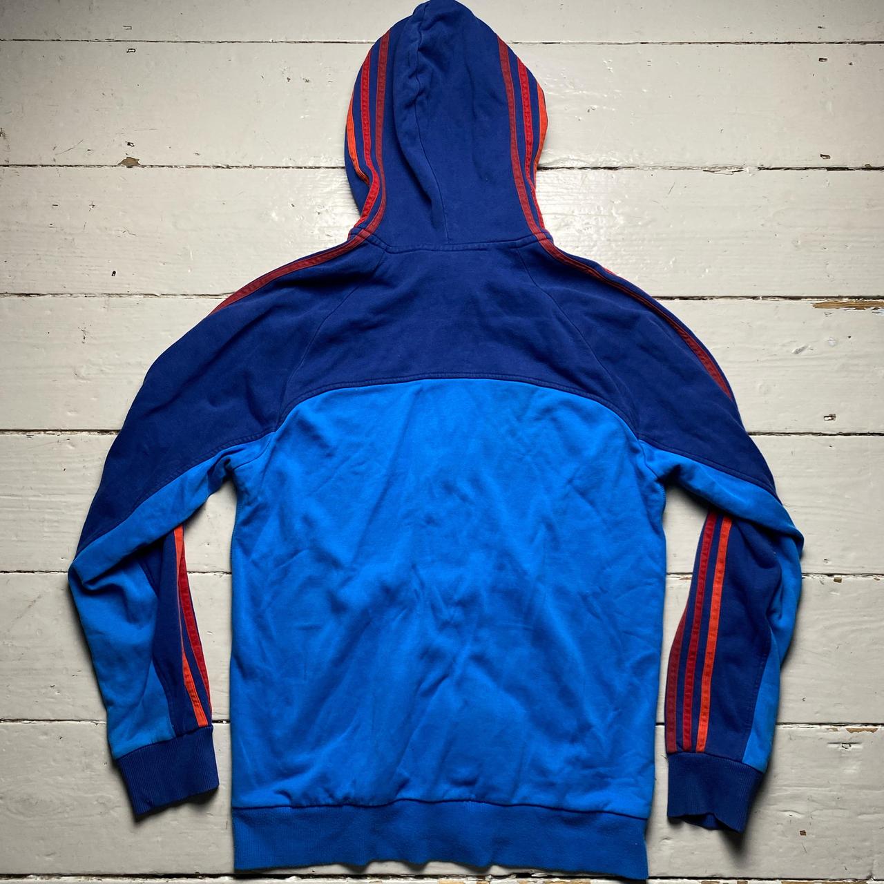 Adidas Performance Essentials Blue Two Tone Orange Red Stripes Hoodie