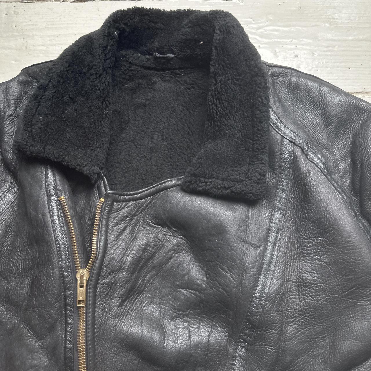 Real Sheepskin Sherling Leather Duffle Bomber Coat Black