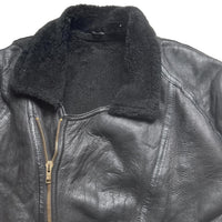 Real Sheepskin Sherling Leather Duffle Bomber Coat Black (L)