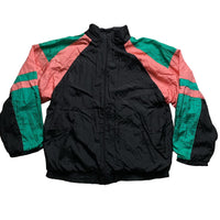 90’s Rave Windbreaker Shell Tracksuit Jacket Black Pink and Green (L)