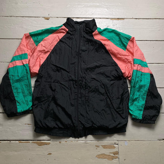 90’s Rave Windbreaker Shell Tracksuit Jacket Black Pink and Green