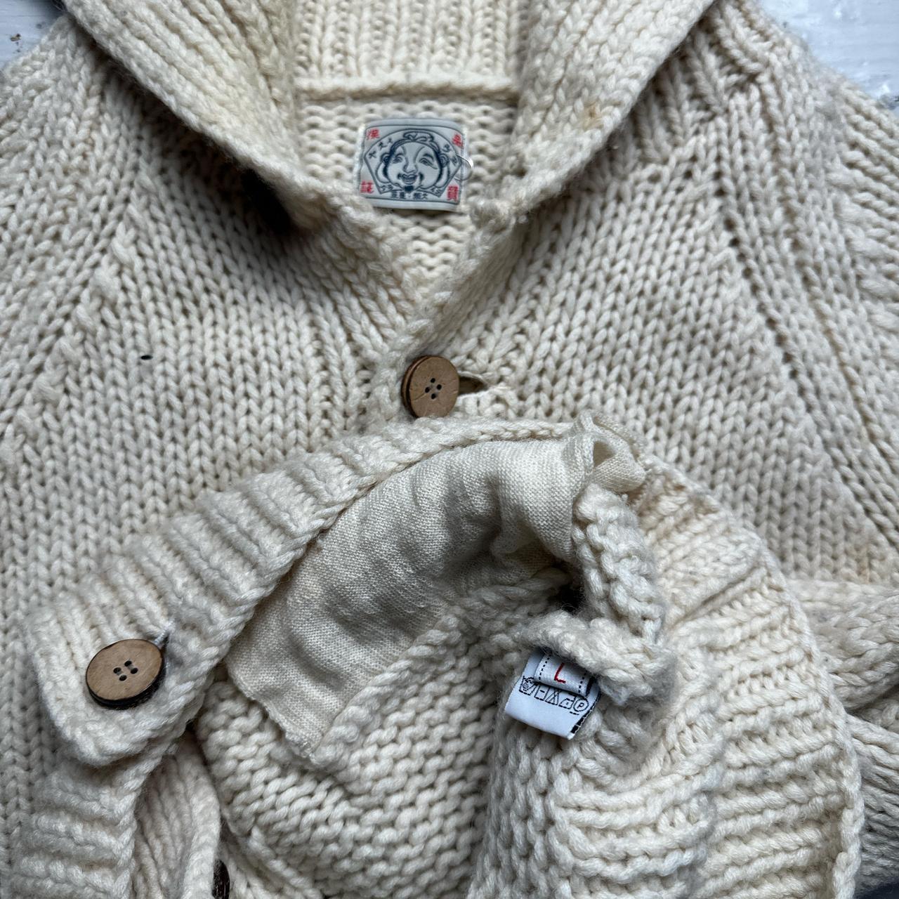 Evisu Vintage Wool Cream Button Up Embroidery Heron Jumper (L)