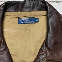 Ralph Lauren Polo Vintage Brown Leather Bomber Jacket (XL)
