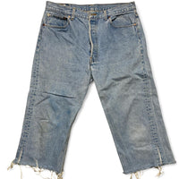 Levis 501 Vintage Light Blue Wash Denim Cut Down Jorts 3/4 Shorts (36W)