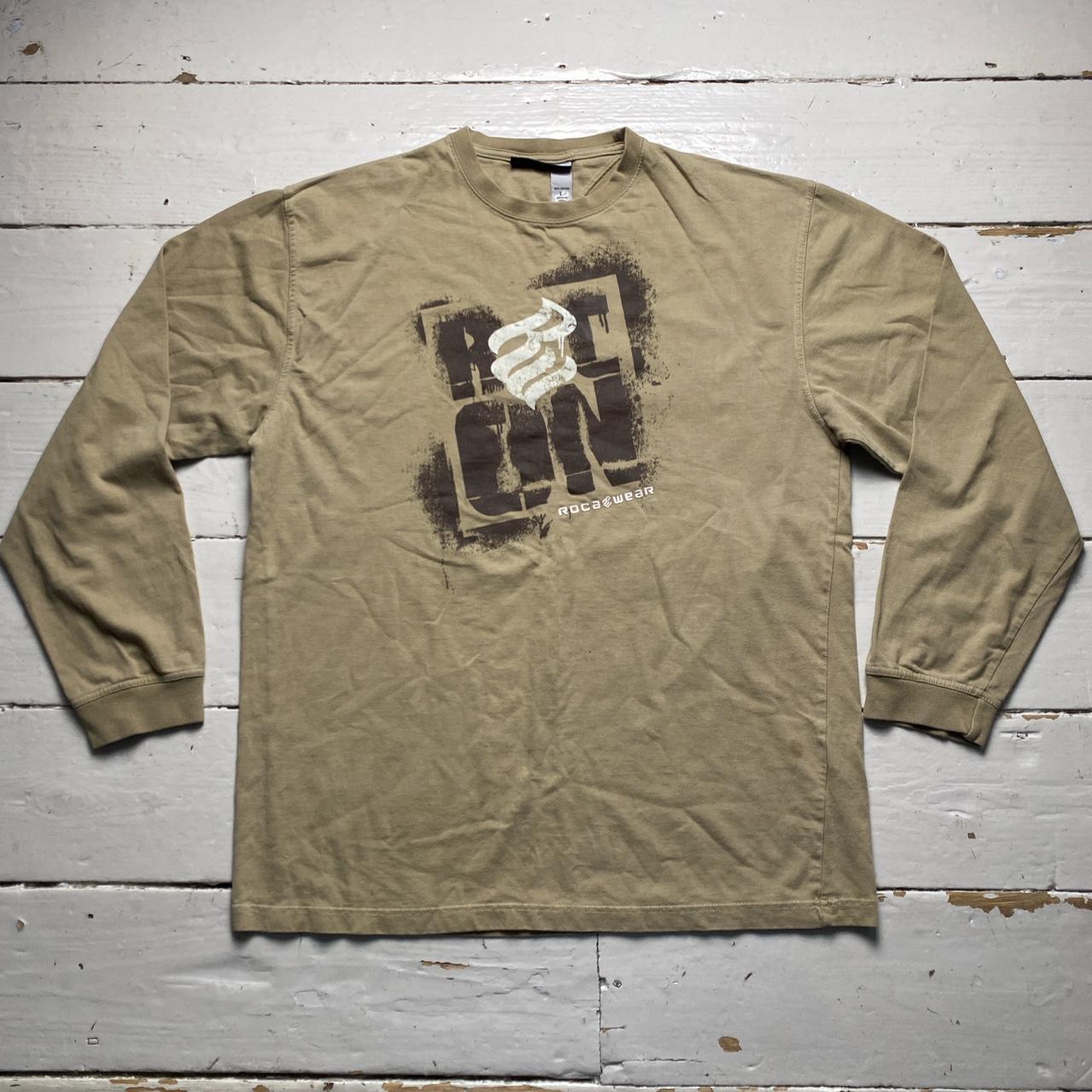 Rocawear Long Sleeve Tan Spray Paint T Shirt