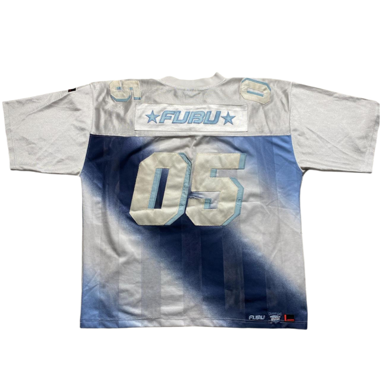 FUBU Vintage 90’s Light Blue Ombre Navy Blend White NFL Football Jersey (2XL)