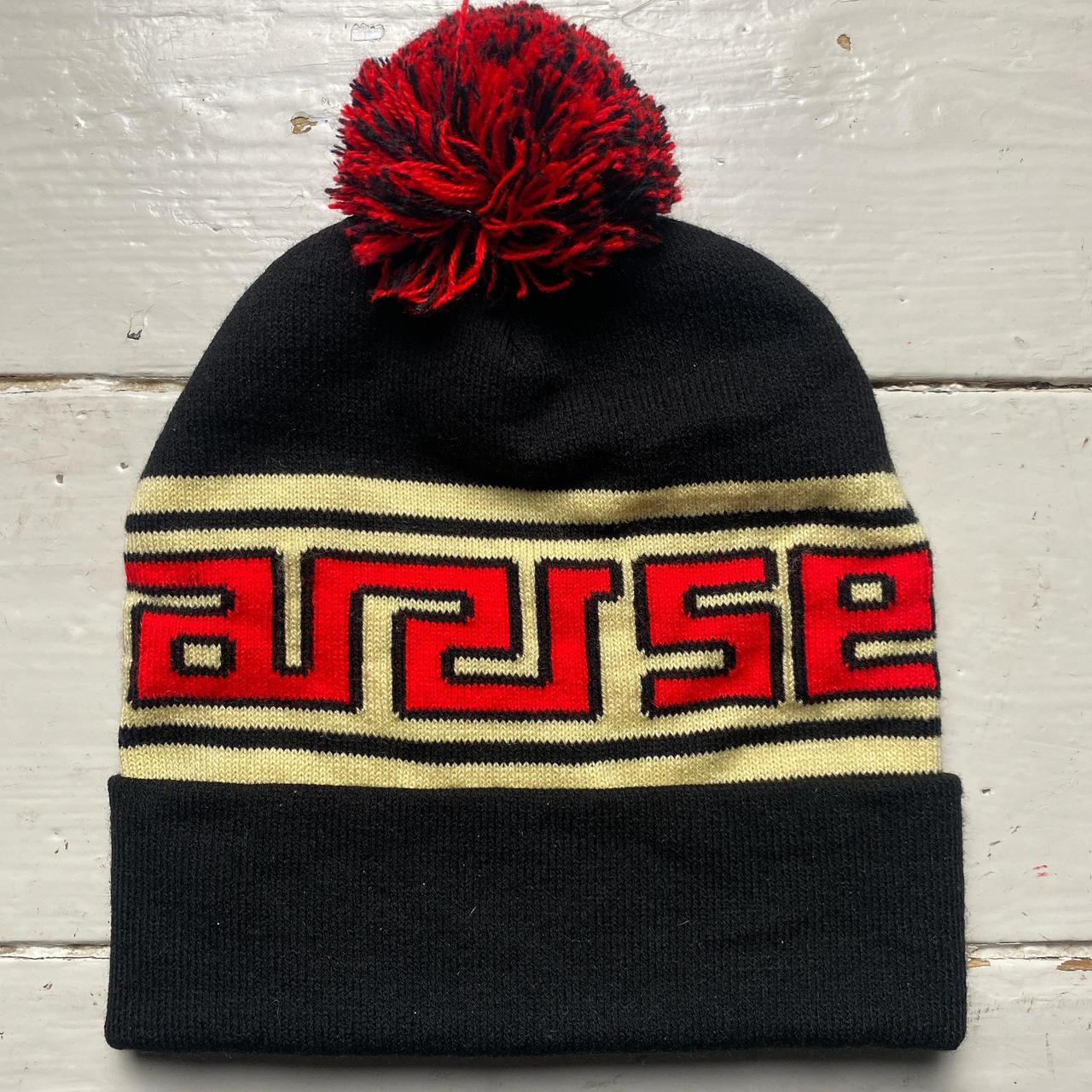 Aries Arise Bobble Beanie Black Cream and Red