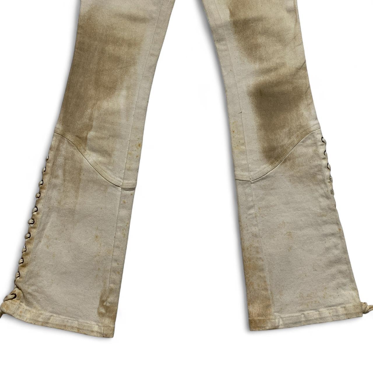 Prada Distressed Runway Vintage y2k Cream Lace Up Flared Cowgirl Jeans (28W)