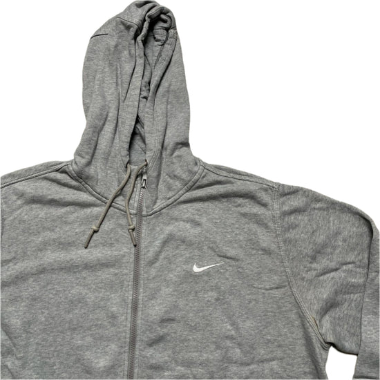 Nike Grey and White Swoosh Zip Hoodie (XL)