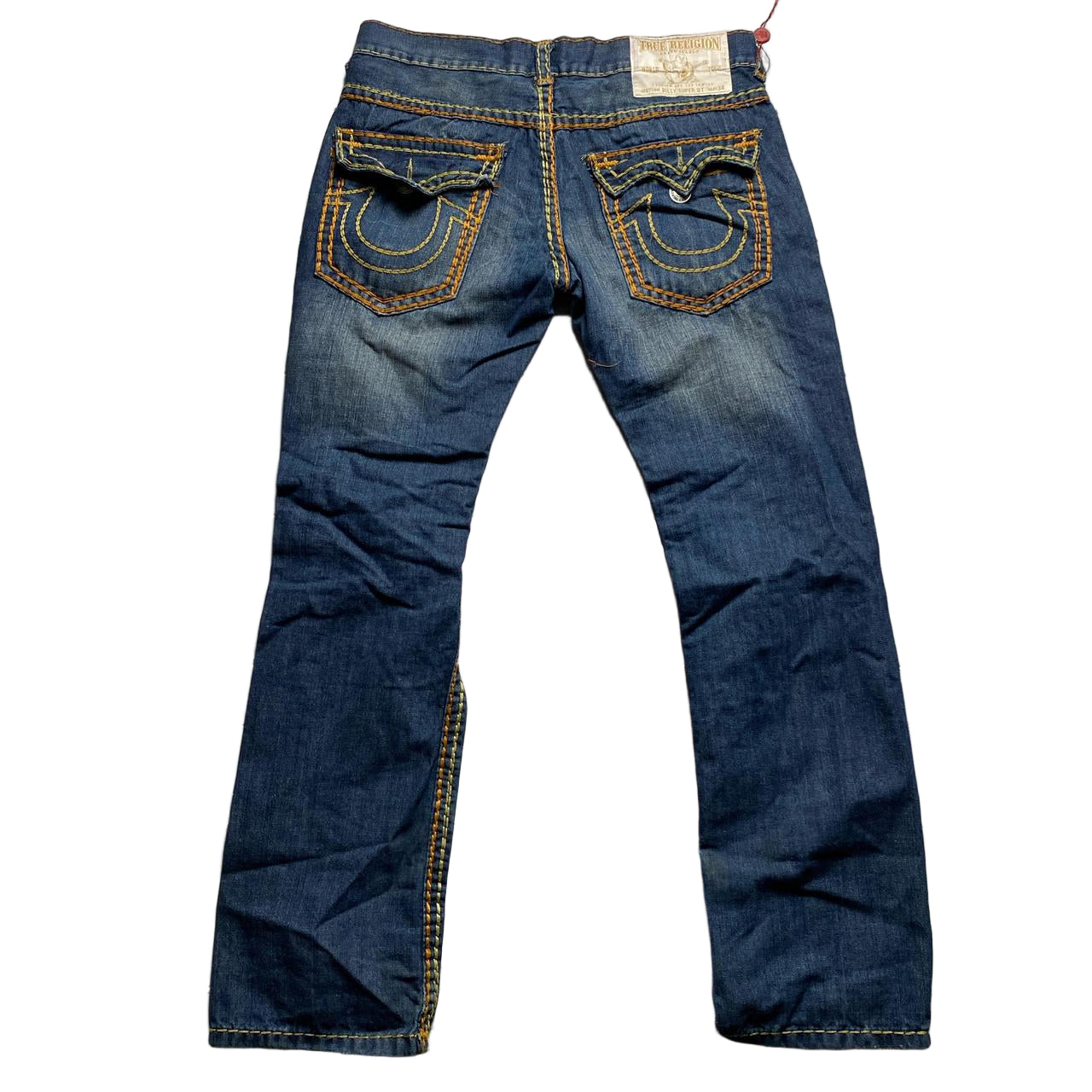 True Religon Bily Super QT Big Yellow Gold Stitch Blue Jeans (36W)