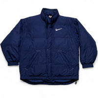 Nike Vintage 90’s Navy and White Big Swoosh Puffer Jacket