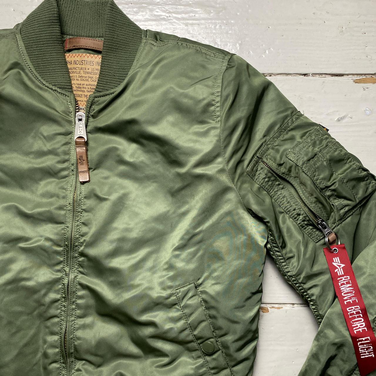 Alpha Industries Khaki Military Green and Orange Bomber Jacket