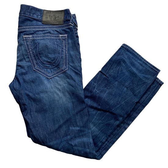 True Religion Rocco Big QT White Stitch Navy Jeans (36W)