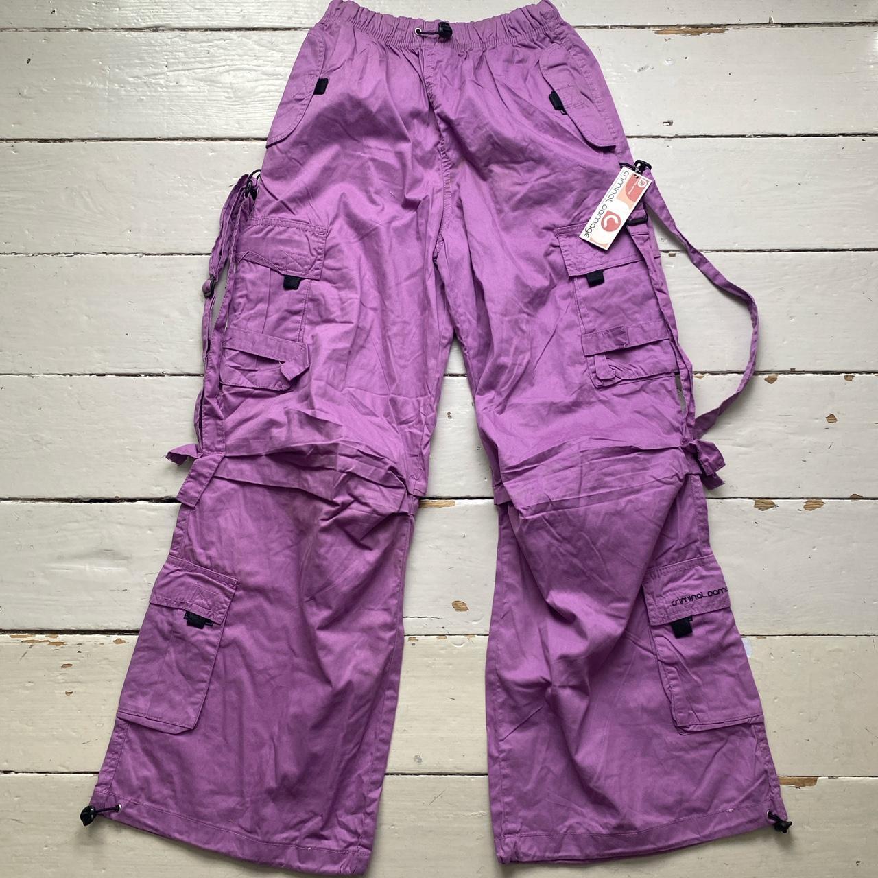 Criminal Damage Carnaby Purple Baggy Cargo Trousers