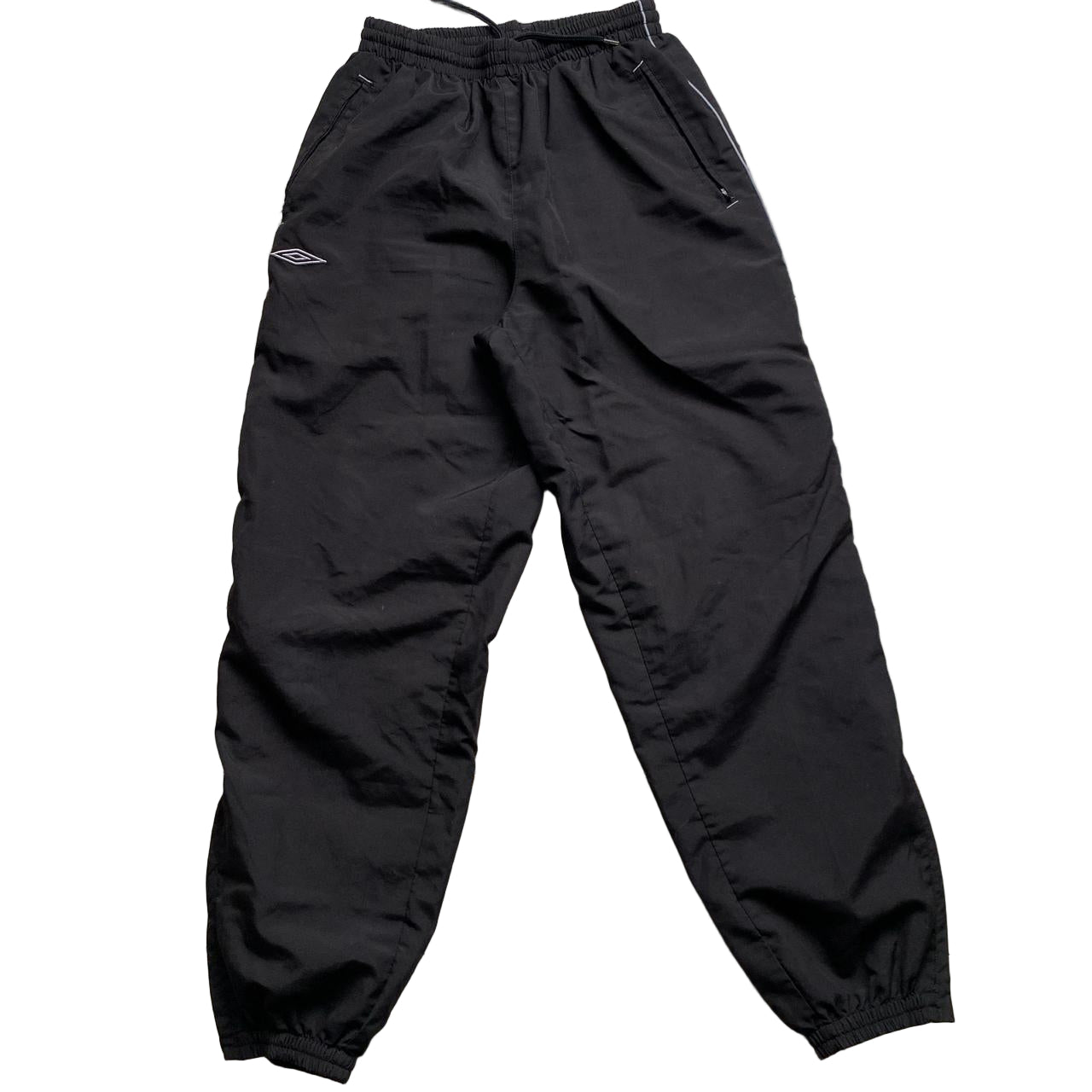 Umbro Vintage Black and Grey Spellout Shell Trackpant Bottoms (S)
