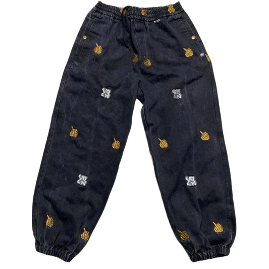 Yardsale Skateboards Black White and Gold Middle Fingers Denim Joggers (M)