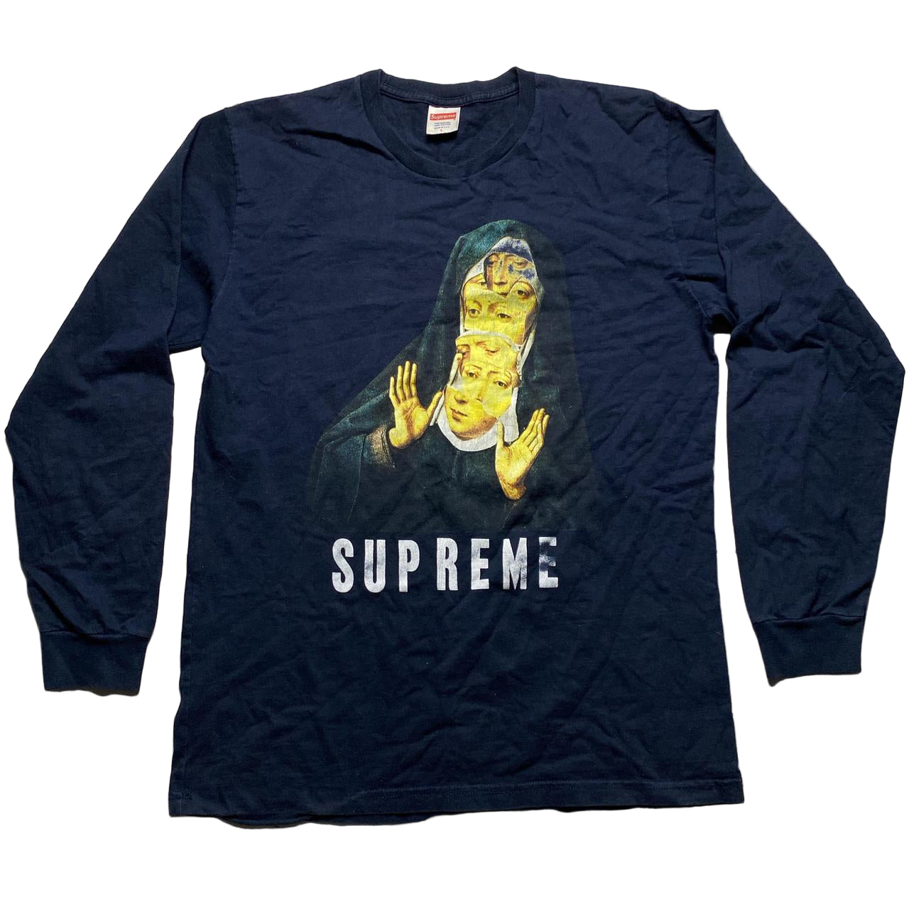 Supreme Nun Navy and White Long Sleeve T Shirt (L)