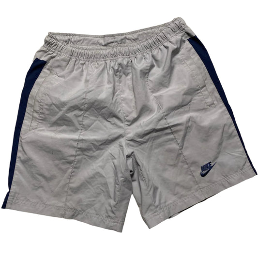 Nike Silver and Navy Vintage y2k Nylon Shell Bottom Shorts (M)