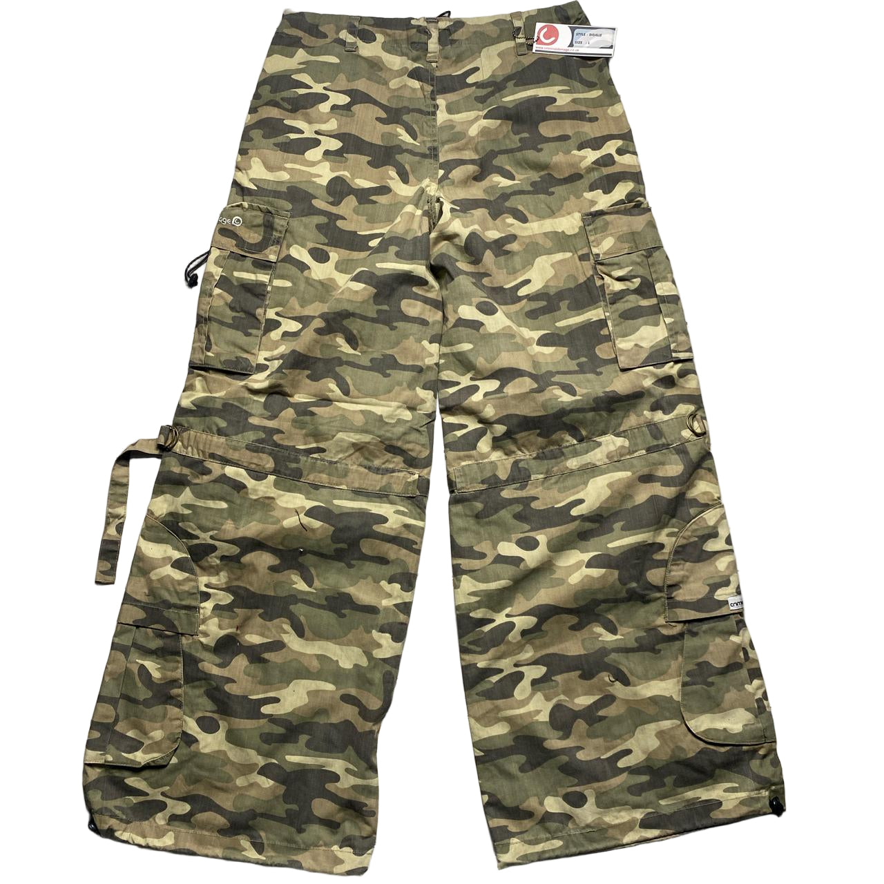 Criminal Damage Light Green Khaki Camouflage Cargo Baggy Vintage y2k Combat Trousers (30/32W)